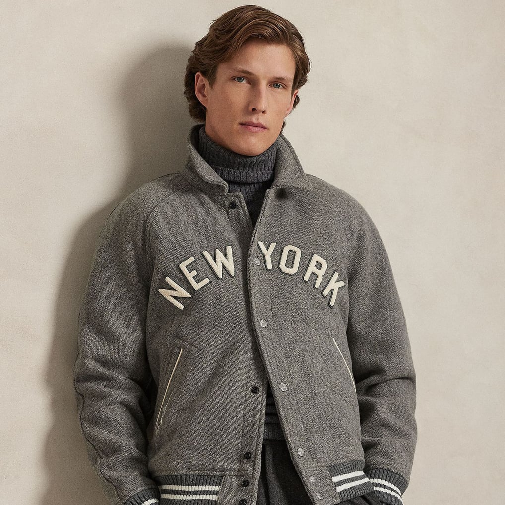 Yankees Polo Ralph Lauren Gray Wool Full-Snap Jacket
