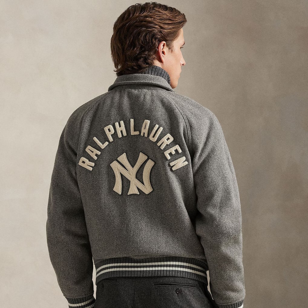 Yankees Polo Ralph Lauren Gray Wool Full-Snap Jacket