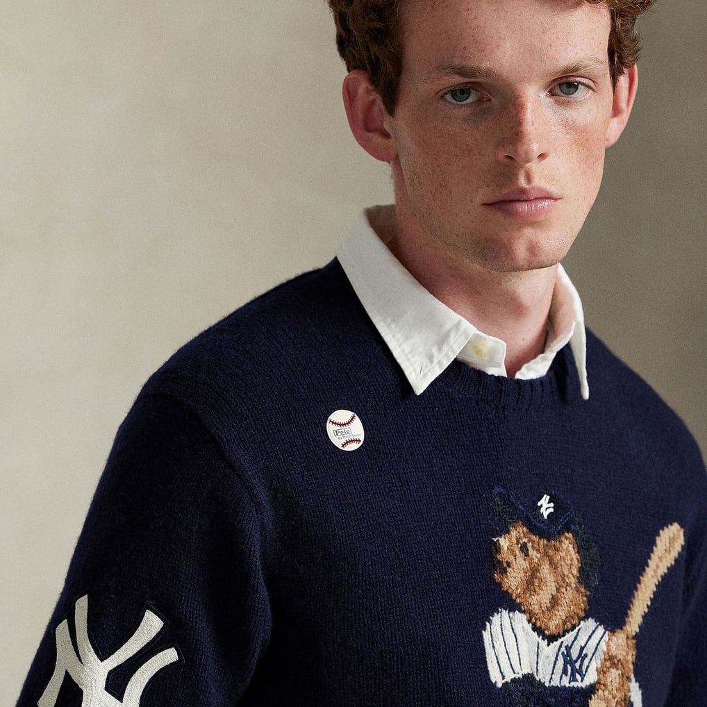 Yankees Polo Ralph Lauren Wool Bear Sweater - Navy