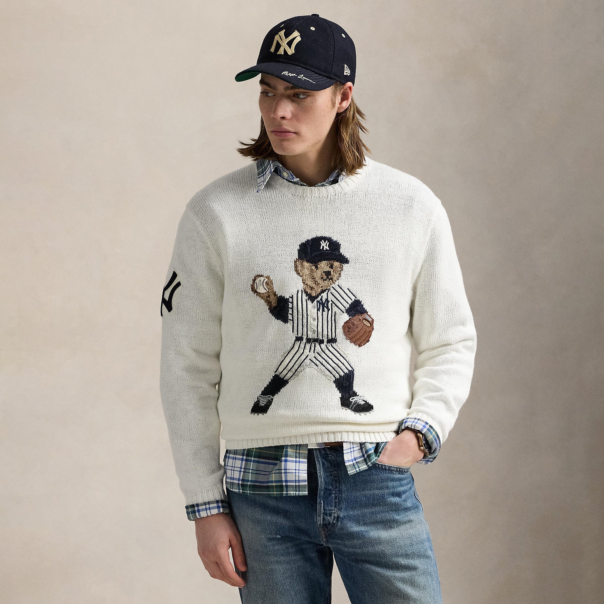 Ralph Lauren the Polo Yankees his first pitch at Sweater New Mound 