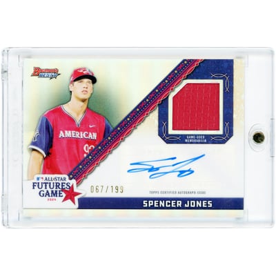 Spencer Jones New York Yankees Autographed 2024 Bowman Best MLB All Star Futures Games Game Used Jersey Relic #FGRA-SJ #67/199 Card 