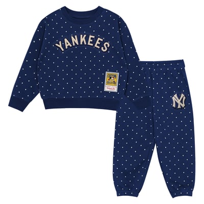New York Yankees Mitchell & Ness Toddler Polka Dot Sweatshirt & Pants Set - Navy