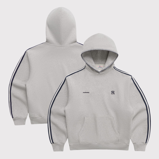 New York Yankees Madhappy Unisex Stripe Fleece Hoodie - Heather Gray