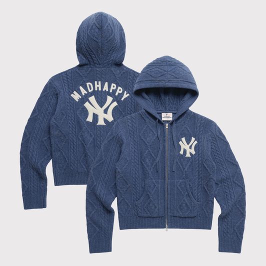 New York Yankees Madhappy Unisex Cable Knit Hoodie - Navy