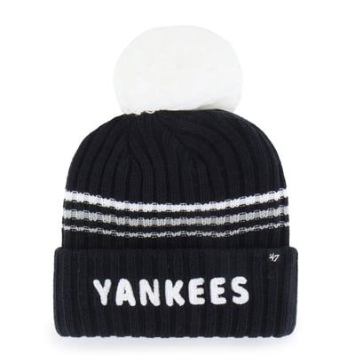 New York Yankees '47 Women's Fuzzy Script Cuffed Knit Hat with Pom - Navy