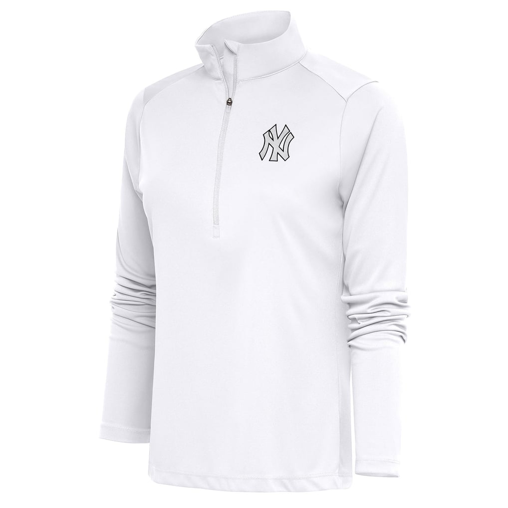  New York Yankees Antigua Women's Brushed Metallic Tribute Half-Zip Pullover Top - White