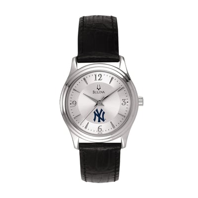 New York Yankees Bulova Women's Leather Strap Watch - Silver