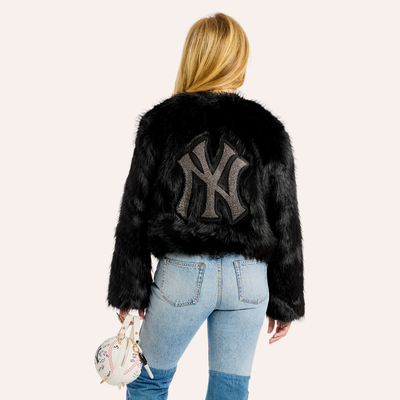  New York Yankees by Jill Martin Women's Faux Fur Jacket - Black