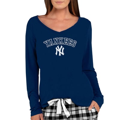 New York Yankees Concepts Sport Women's Marathon Knit Long Sleeve V-Neck T-Shirt - Navy
