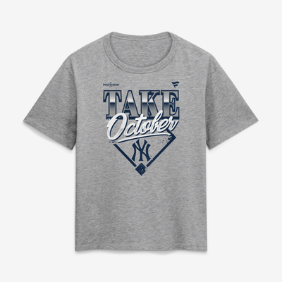 New York Yankees Women's 2026 MLB Postseason Take October T-Shirt - Gray
