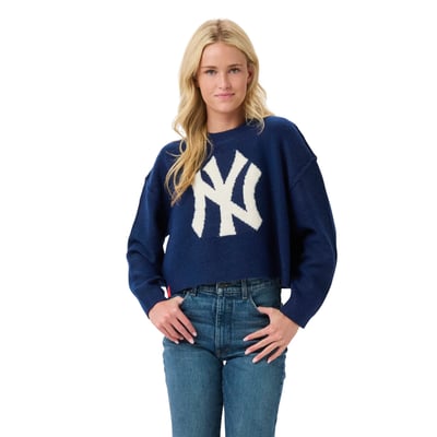 New York Yankees Lusso Women's Shelli Boxy Sweater - Navy/Cream