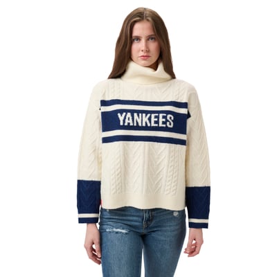 New York Yankees Lusso Women's Susan Cowl Neck Sweater - Navy/Cream