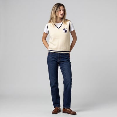 New York Yankees Mitchell & Ness Women's Cooperstown Collection Retro Roots Sweater Vest - Cream
