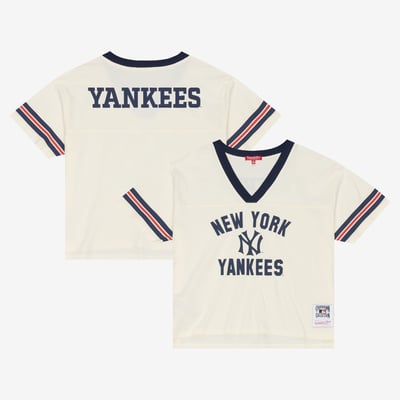  New York Yankees Mitchell & Ness Women's Retro Roots Crop Boxy Yoke T-Shirt - Cream