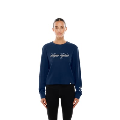 New York Yankees New Era Women's Fan Collection Micro Thermal Boxy Long Sleeve T-Shirt - Navy