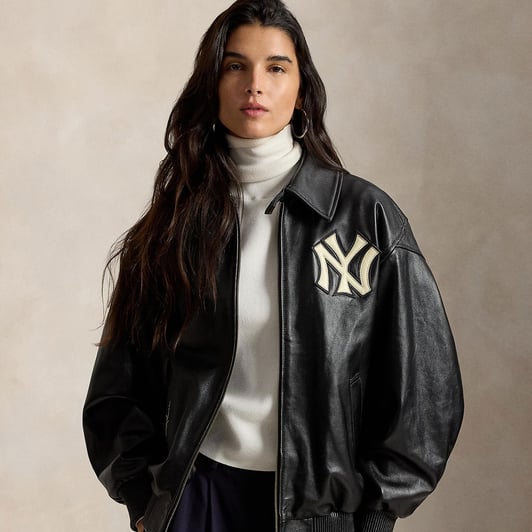  New York Yankees Polo Ralph Lauren Women's Full-Zip Leather Jacket - Black