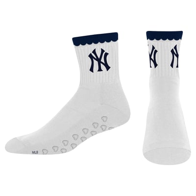  New York Yankees PRO Compression Women's Heartshape Grippers Yoga-Pilates Quarter Socks - White