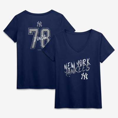 Spencer Jones New York Yankees Women's Hustle Name & Number V-Neck T-Shirt - Navy