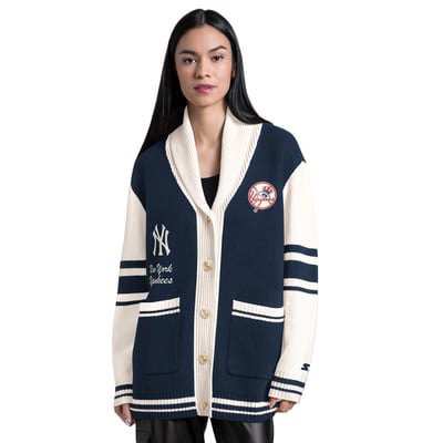  New York Yankees Starter Women's Strike Zone Full-Button Cardigan - Navy