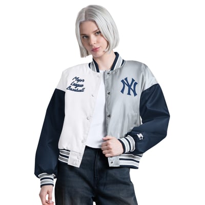  New York Yankees Starter Women's Game On Full-Snap Varsity Jacket - White