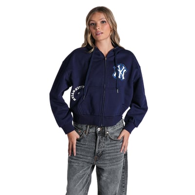  New York Yankees The Wild Collective Women's Hello Kitty Cropped Full-Zip Hoodie - Navy