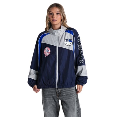 New York Yankees The Wild Collective Women's Hello Kitty Colorblock Full-Zip Track Jacket - Navy/Gray