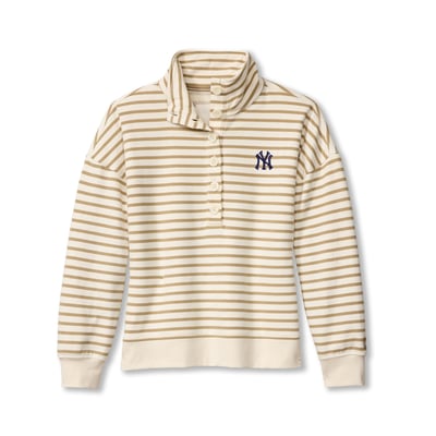  New York Yankees Tommy Bahama Women's Marina Del Mar Stripe Mock Neck Sweatshirt - White