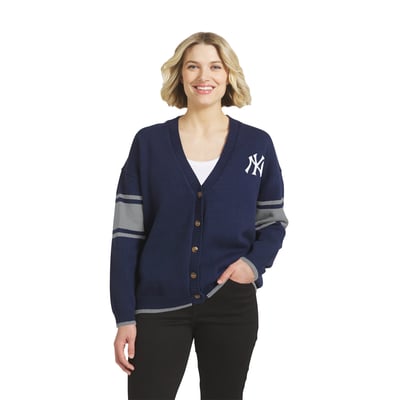 New York Yankees WEAR by Erin Andrews Women's Button-Up Knit Cardigan - Navy