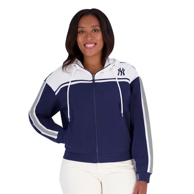 New York Yankees WEAR by Erin Andrews Women's Color Blocked Full-Zip Hoodie - Navy/White