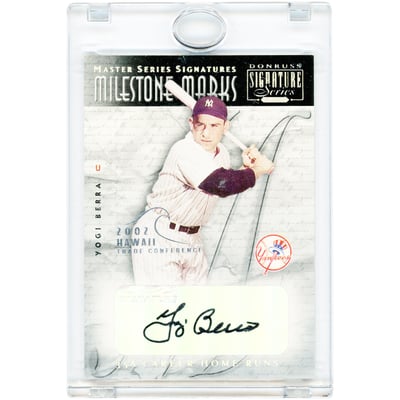 Yogi Berra New York Yankees Autographed 2001 Donruss Signature Series 2002 Hawaii Trade Conference Milestone Marks #NNO #1/1 Card 