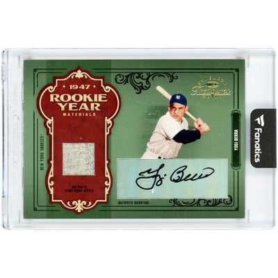 Yogi Berra New York Yankees Autographed 2004 Donruss Timeless Treasures Rookie Year Materials Game Used Jersey Relic #RY-3 #2/19 Card