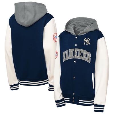  New York Yankees Mitchell & Ness Youth Courtside Fleece Full-Snap Hoodie - Navy