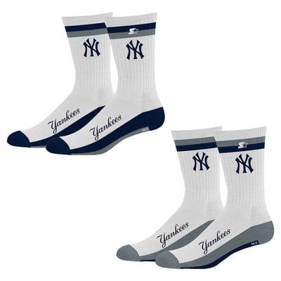 New York Yankees Starter Youth Starter Stripe Top End Two-Pack Crew Socks Set - White

