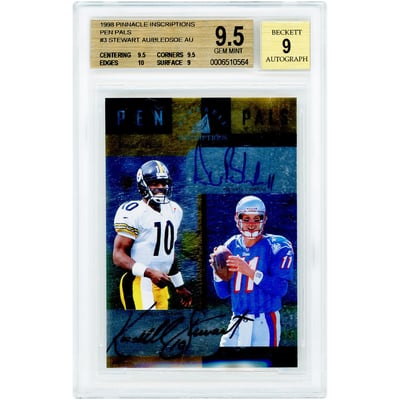 Drew Bledsoe & Kordell Stewart Autographed 1998 Pinnacle Inscriptions Pen Pals #3 #46/50 BGS Authenticated 9.5/9 Card