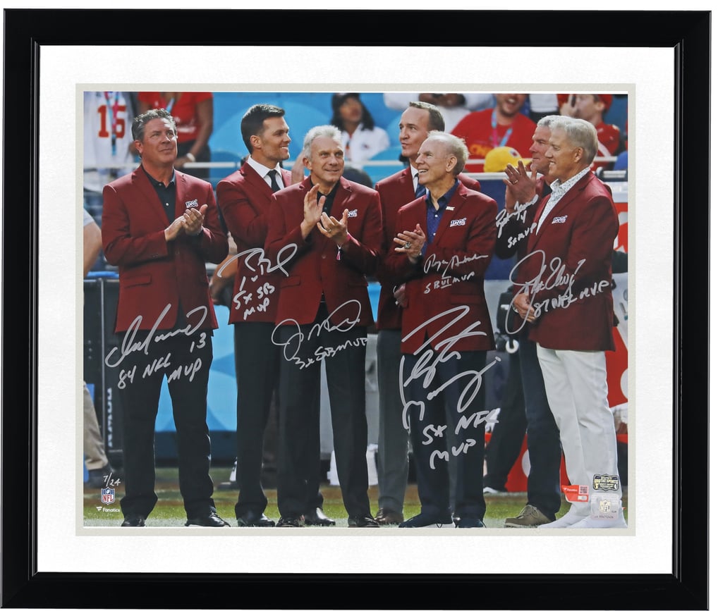 NFL Top 100 Quarterbacks Autographed 16" x 20" Red Jacket Ceremony Photograph with 7 Signatures & Multiple Inscriptions - Limited Edition #7/24