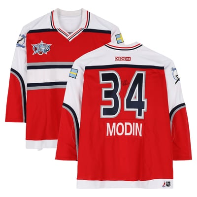 Fredrik Modin Team World Autographed Fanatics Authentic Game-Used #34 Red Jersey from the 2001 NHL All-Star Game 
