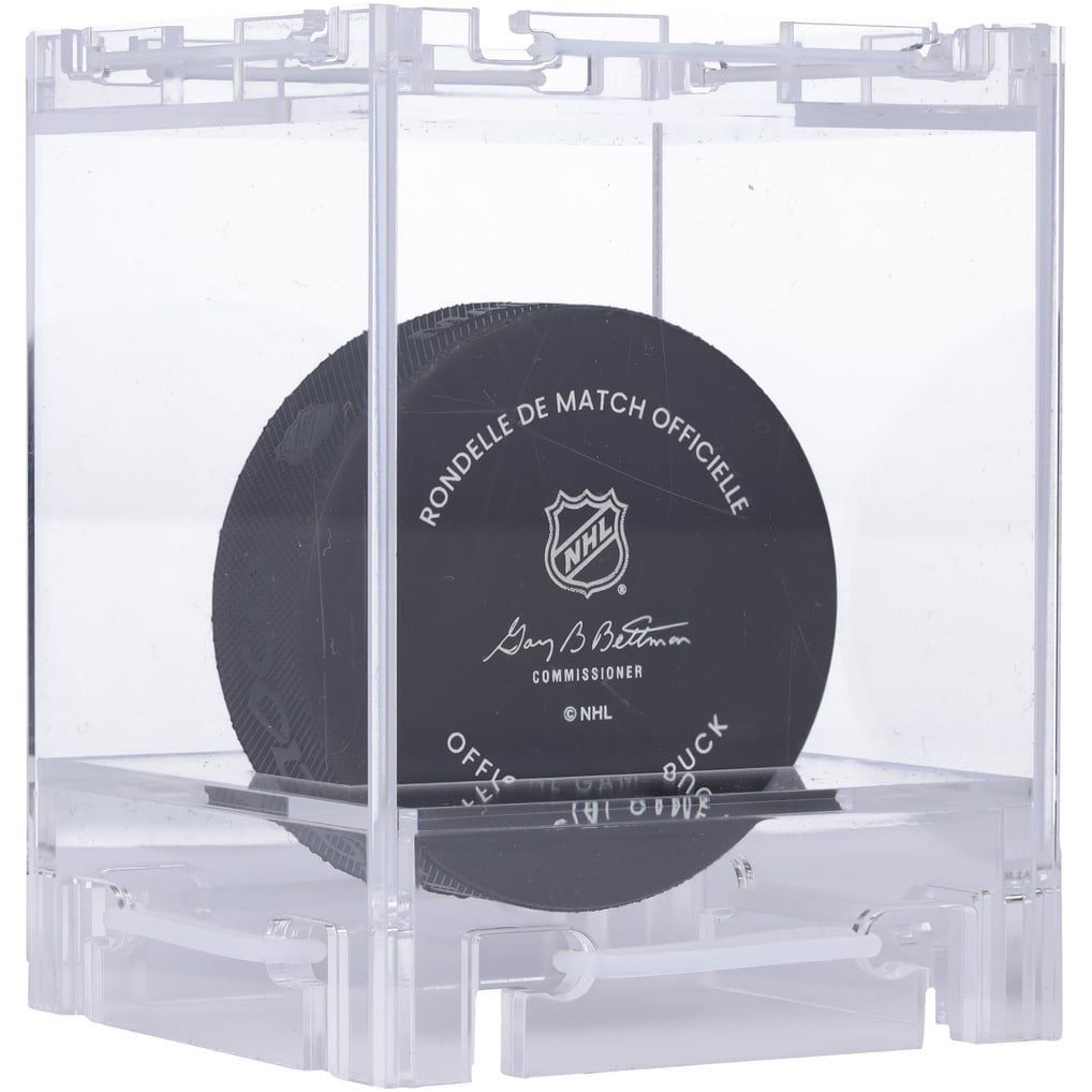 hockey card and puck display case Double Acrylic Base | Free Shipping The Three Hockey Puck Display Case Acrylic Base features a raised black acrylic base base with an acrylic clear cover visible on all sides Deluxe Triple Hockey Puck Display