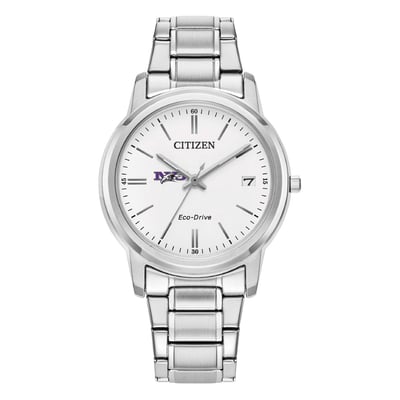  Niagara Purple Eagles Citizen Watch Women's Eco-Drive White Dial Stainless Steel Watch - Silver