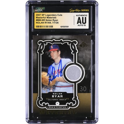 Nolan Ryan California Angels Autographed 2007 SP Legendary Cuts Masterful Materials Relic #MM-NR CGC Fanatics Witnessed Authenticated AUTO 10 Card