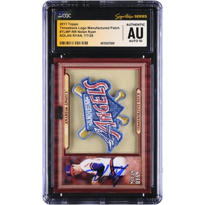 Nolan Ryan California Angels Autographed 2011 Topps Throwback Logo Manufactured Patch #TLMP-NR CGC Fanatics Witnessed Authenticated AUTO 10 Card