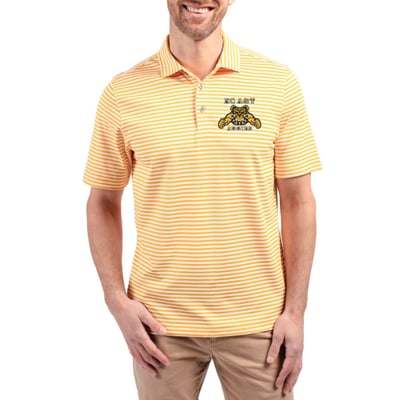  North Carolina A&T Aggies Cutter & Buck Virtue Recycled Stripe Featherlight Pique Polo - Gold