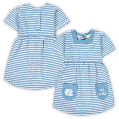 North Carolina Tar Heels Little King Girls Toddler Square Neck Striped Dress - Carolina Blue