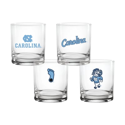  North Carolina Tar Heels Indigo Falls Core 4-Pack Collectors Rocks Glass Set