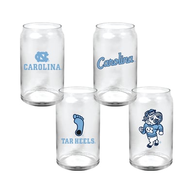  North Carolina Tar Heels Indigo Falls Core Collectors Glass Can 4-Pack Set