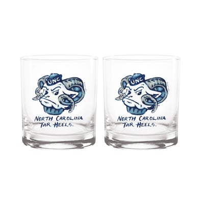  North Carolina Tar Heels Indigo Falls Laura Wilcox Mascot Rocks Glass Set of 2