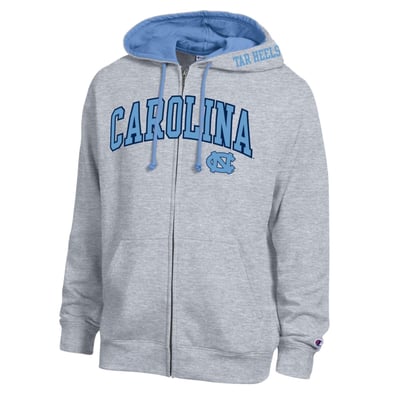 North Carolina Tar Heels Champion Arch Logo Full-Zip Fleece Hoodie - Heather Gray