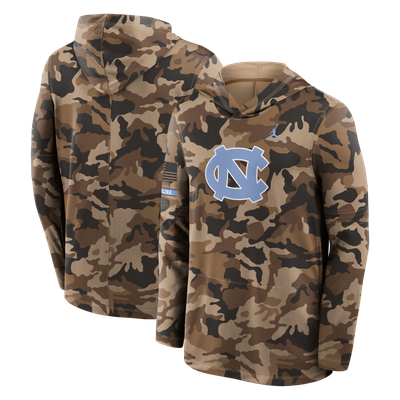 North Carolina Tar Heels Jordan Brand 2026 Military Appreciation Sideline Dri-FIT Hooded Long Sleeve T-Shirt - Camo