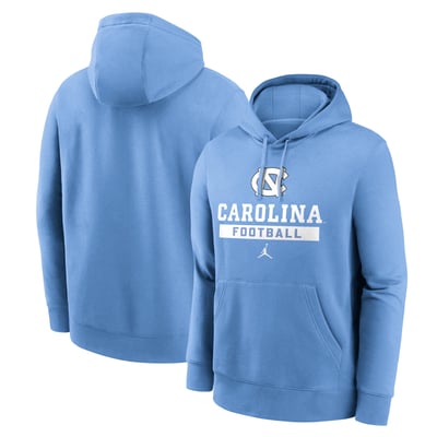 North Carolina Tar Heels Jordan Brand Football Stack Club Fleece Pullover Hoodie - Carolina Blue
