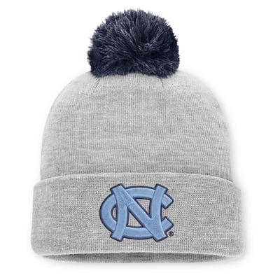North Carolina Tar Heels Jordan Brand Unisex Primetime Script Cuffed Knit Hat with Pom - Heather Gray