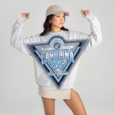 North Carolina Tar Heels Gameday Couture Women's Chasing Victory Rhinestone Spray Oversized Fleece Sweatshirt - Heather Gray